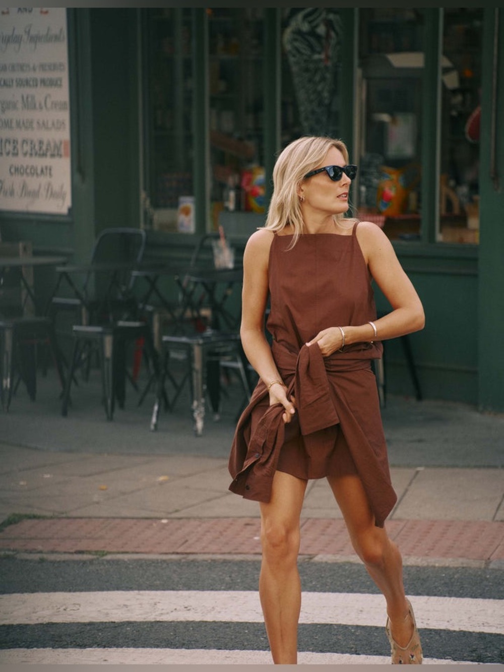 NWT WNU x Lucy Williams Andros Dress in Fine Poplin, Mocha, US 4
